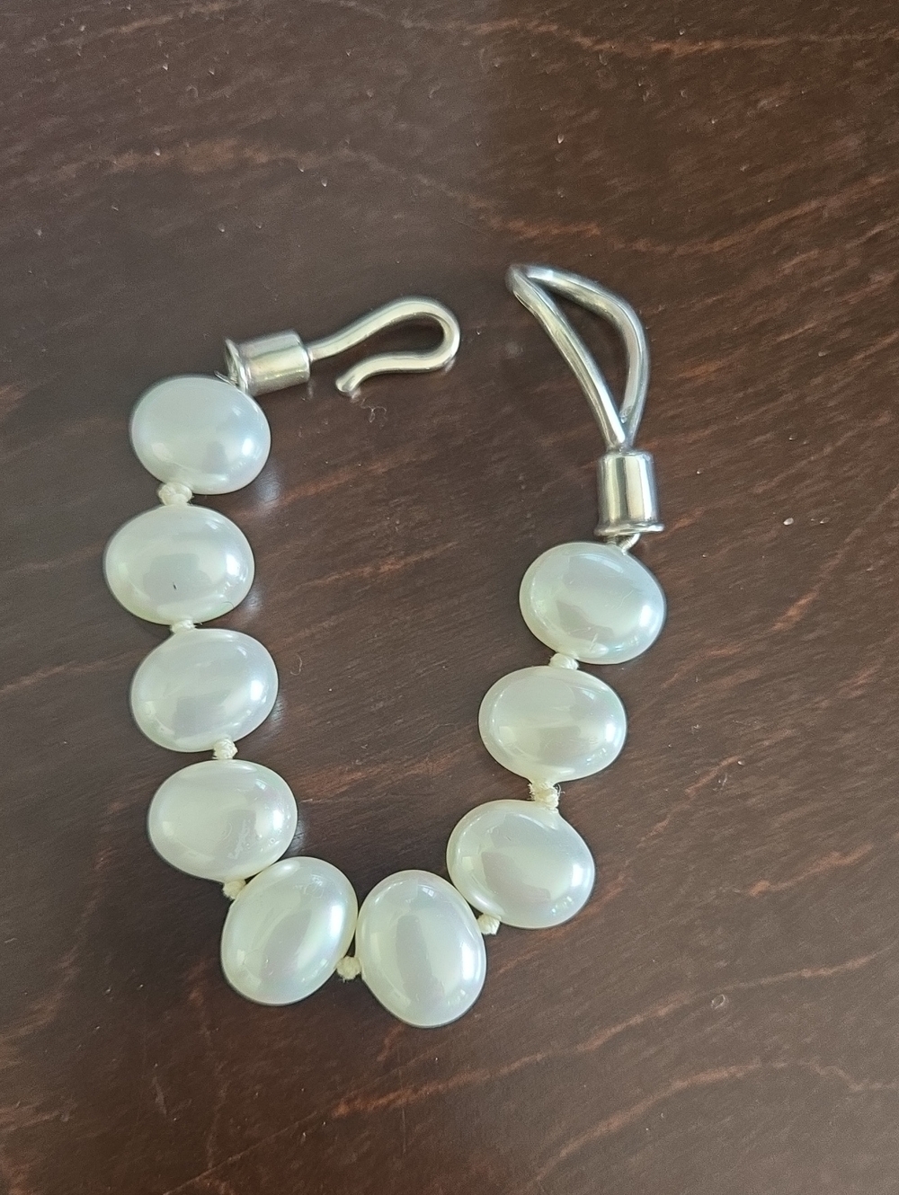 Sterling Silver, "Pop On" Pearl Bracelet